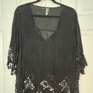 Sheer Black Lace Trim Women's Top